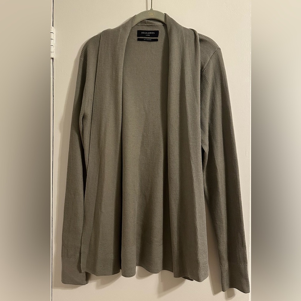 NWT ALLSAINTS mode merino open cardigan - teal green large